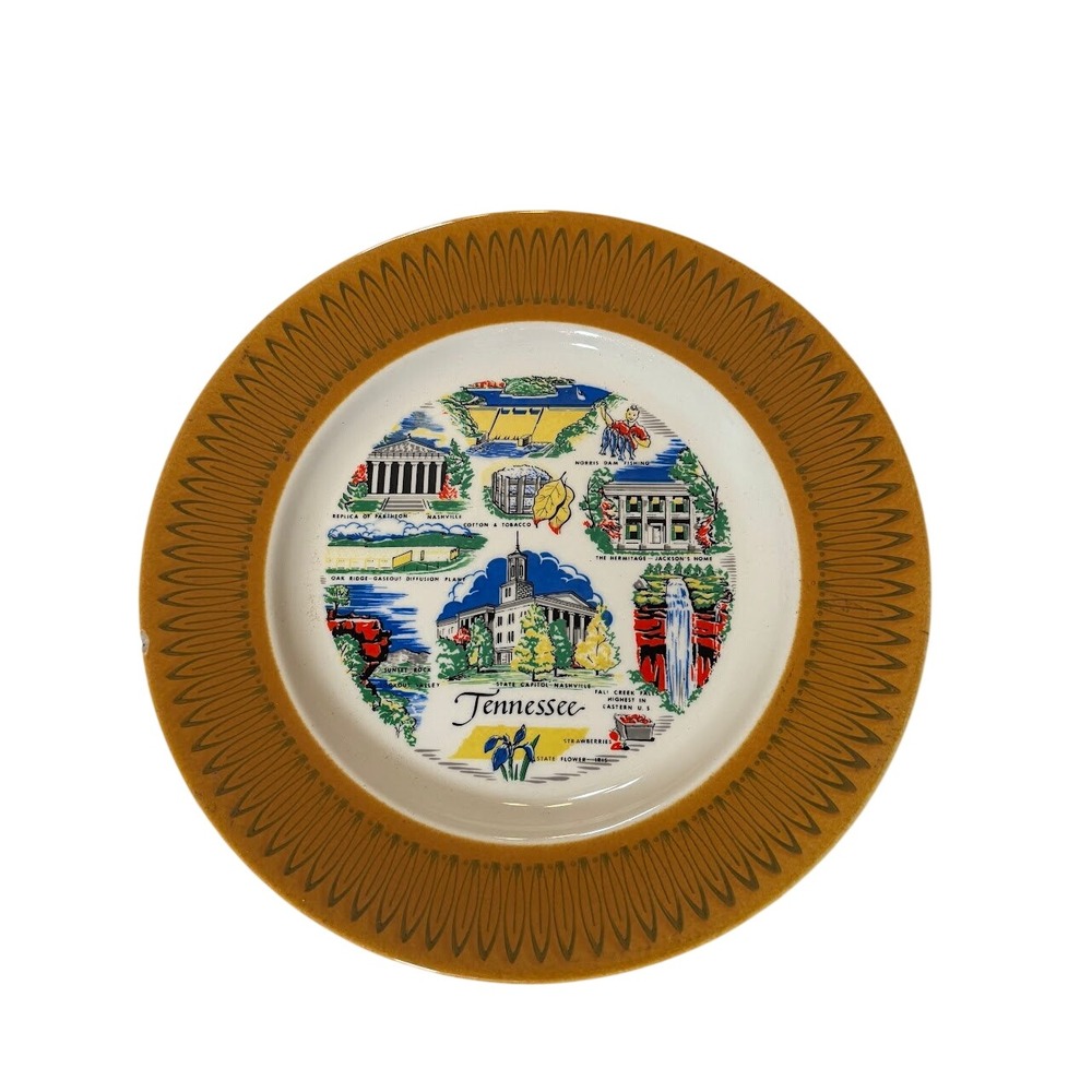 Tennessee‎ Souvenir Plate Vintage Homer laughlin Morocco Pattern 1960s Mustard